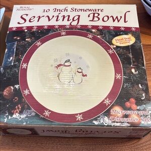 Royal Seasons 10” Stoneware Serving Bowl Christmas Holiday Snowman Snowflake